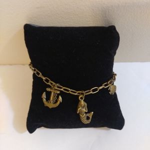 NEW Artisan Antique Bronze Underwater Scene Charm Bracelet  6"- 7.5.